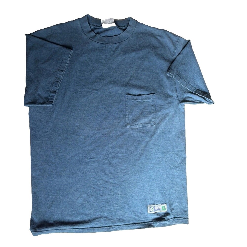 VTG 90s Discus Athletic Pocket T Shirt XL Blue Blank Sun Faded Grunge Crew Neck - Picture 11 of 16